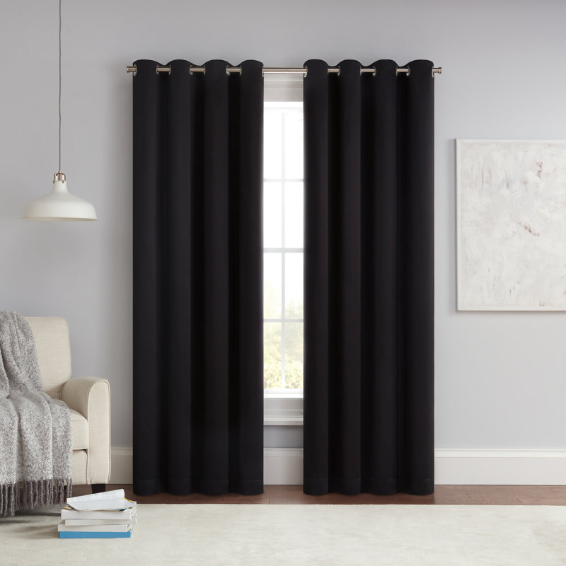 Eclipse Solid Thermapanel Grommet Energy Saving Room Darkening Curtain Panel, Black, 54" W x 63" L