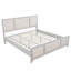 Structure de lit très grand avec tête de lit tapissier, bois massif blanc et tissu beige, pas de sommier tapissier, style campagne moderne