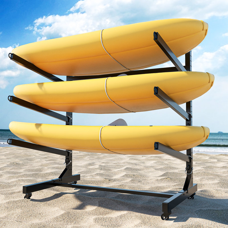 Support de rangement à 3 niveaux pour kayaks en métal - Support réglable robuste pour kayak, SUP, canot et planche