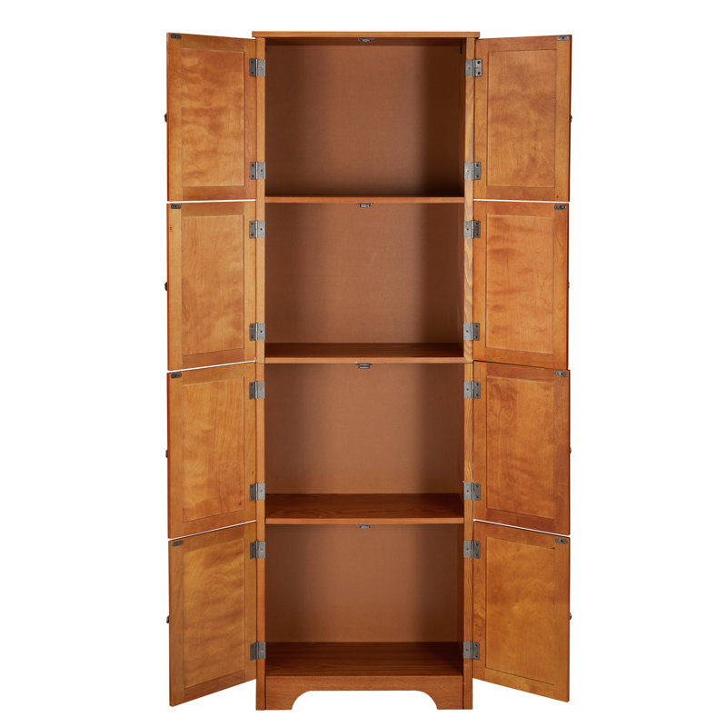 8 Doors 4 Shelves Oak Storage Cabinet, 72.4" Tall. For Different Places. Smooth Exterior, Structure Diverse Locations. Finish, Construction