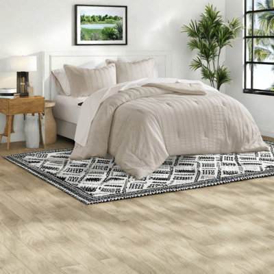 Neutral 7-piece King Bedding Sets, Polyester Woven Stripes, Minimalist Style For Cozy Bedrooms
