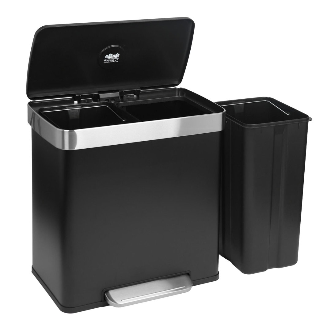 Harbour Housewares 60L Kitchen Pedal Bin - Stainless Steel - Black - Image 4