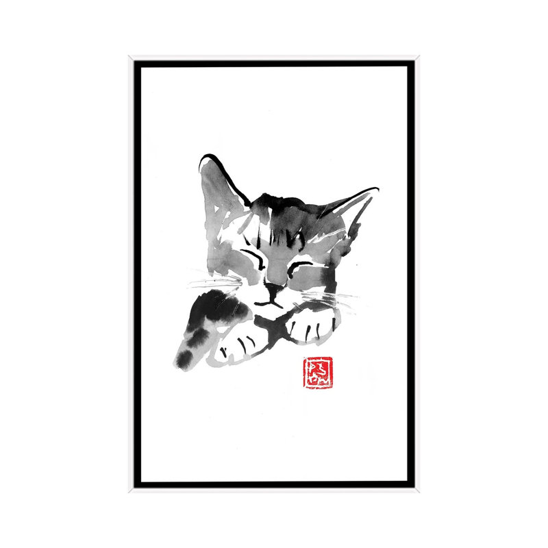 Cute Cat by Péchane - Print on Canvas, 66.04 cm H x 45.72 cm W, White Framed