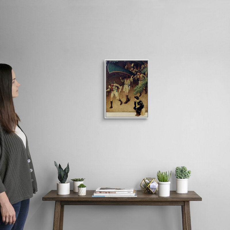 Hommes sur toile, art mural, H 18 po x l 14 po x P 1,75 po, Cadre flottant blanc