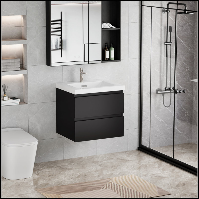 Meuble-lavabo mural 24 po avec lavabo, meuble-lavabo mural moderne, Noir