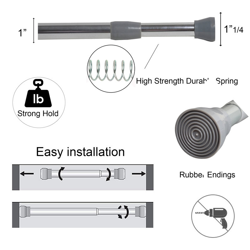 Adjustable Chrome Tension Shower Curtain Rod 28-47 Inches