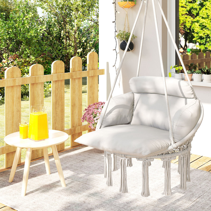 Hanging Chair with Soft Cushion for Indoor Outdoor Cream White