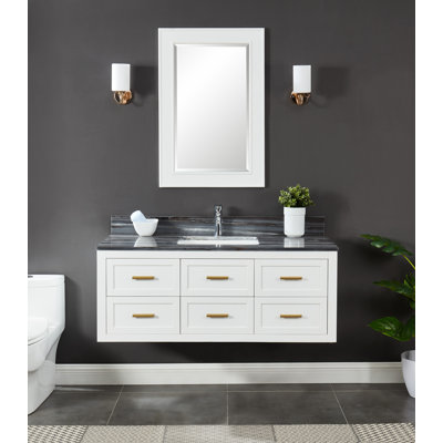 Ralph 49" Wall Mounted Vanity With Palissandro Blue Marble Top, Pre Assembled