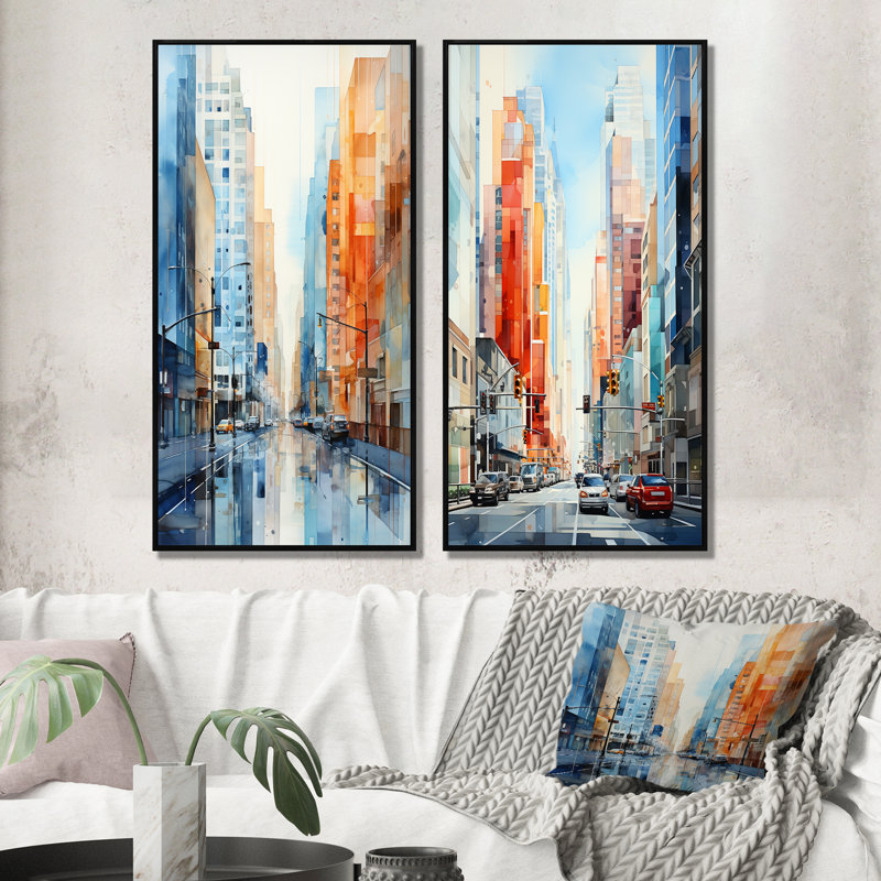«Skyscrapers Urban Heights», 2 pièces, H 32 po x l 32 po, Cadre noir