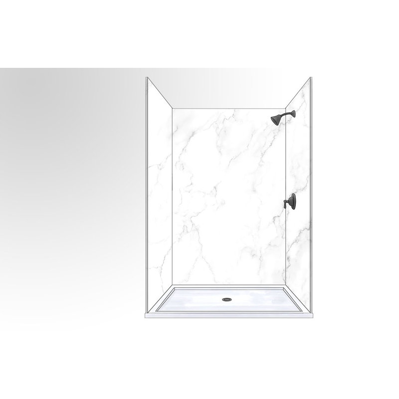 Polymarm 60" W 80" H 36" D Three Wall Composite Shower Wall Panel Surround - Seamless 60" Backwall, Calacatta Venice