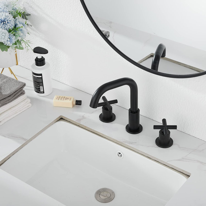 Widespread 2-handle Bathroom Faucet with Drain Assembly, Matte Black