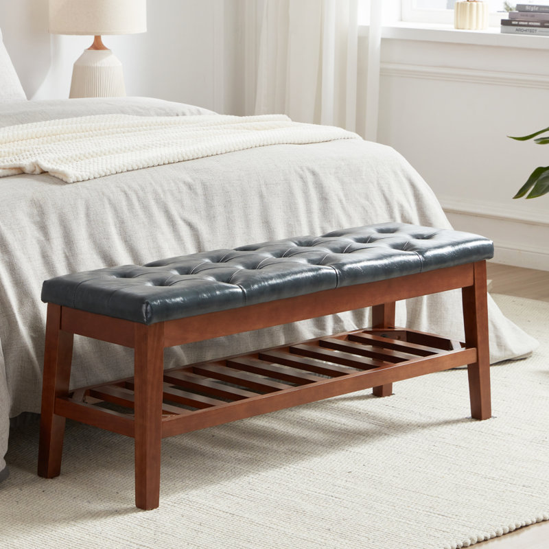 Jerimey Faux Leather Upholstered Storage Bench, Ink Blue