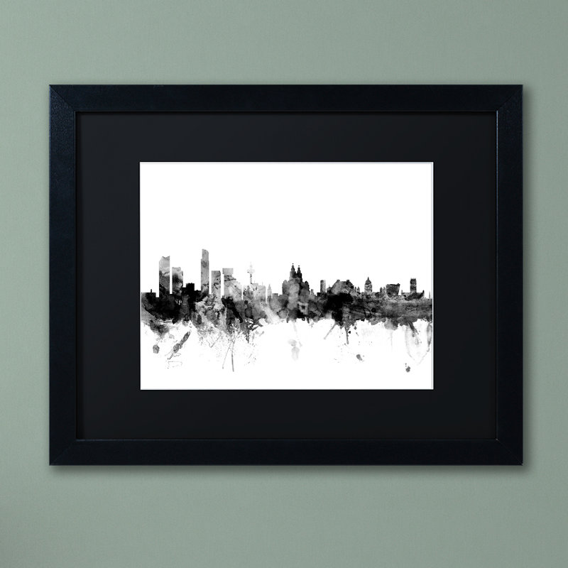 « liverpool kyline bw », impression encadrée, H 16 po x l 20 po x P 0,5 po, Noir