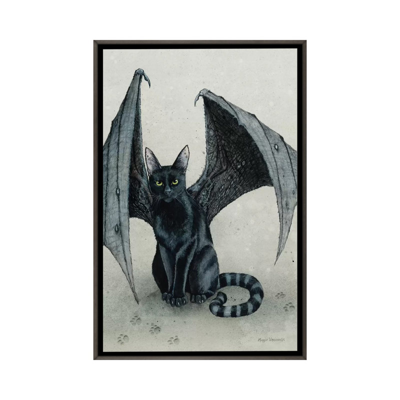 Reproduction d’art, "The City Battycat" par Maggie vandewalle, Toile encadrée de bois rustique foncé, Pas de tapis