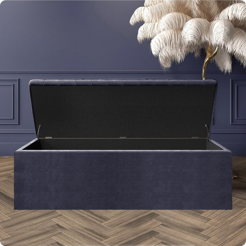 Safar Large Naples Ottoman Storage Box – Multi- Functional Striped Upholstered Blanket Box, 40cm H x 120cm W x 40cm D