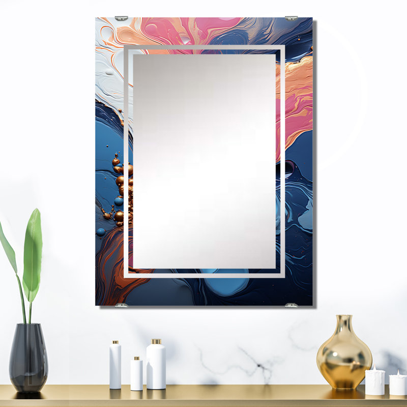 Moberg - Grand miroir mural à encre liquide abstrait, 32 po x 24 po