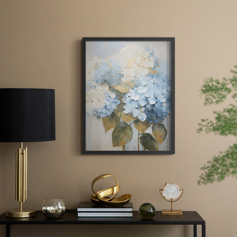 FLORAL Series CXV - reproduction encadrée de qualité supérieure - prête à être accrochée - aucun clou requis, Noir