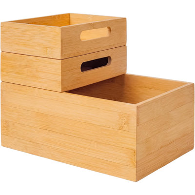 Boîte de rangement empilable en bambou (3 pièces), grand bac de rangement, boîtes en bois, contenants de rangement en bambou