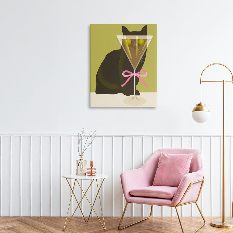 Drôle de chat et toile d'olives Martini, design par Lil 'Rue, H 20 po x l 16 po