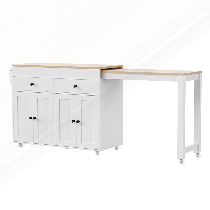 74.5 Inch Kitchen Island With Extendable Dining Table, Off White