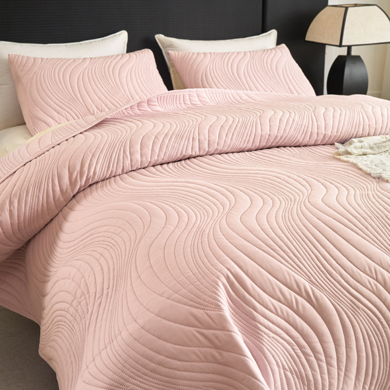 Ensemble de courtepointe douce 3 pièces - couvre-lit lavable quatre saisons, literie douce et confortable, décoration de chambre à coucher, cadeau familial, rose