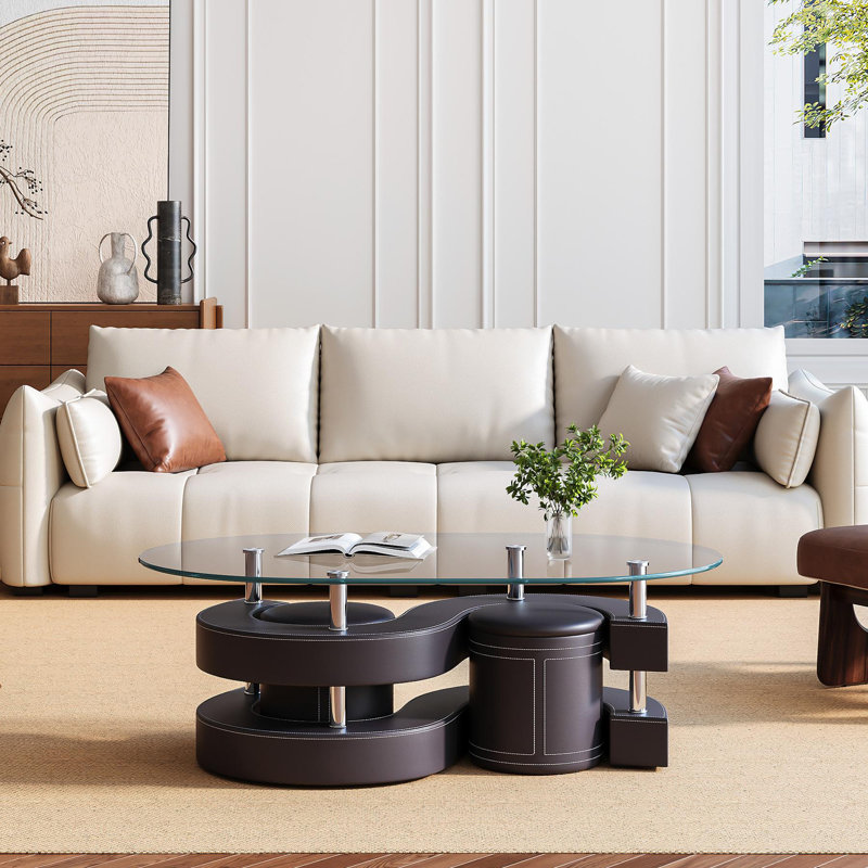 Addaly Glass Top Single Coffee Table, Brown