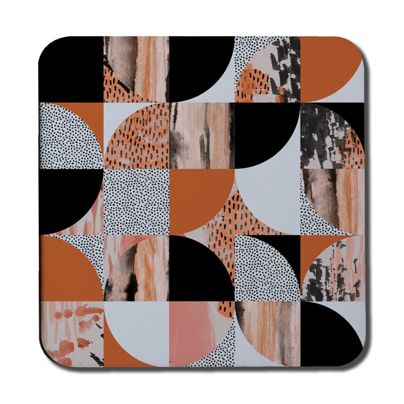Square 6 Piece Coaster Set, Orange Geometric