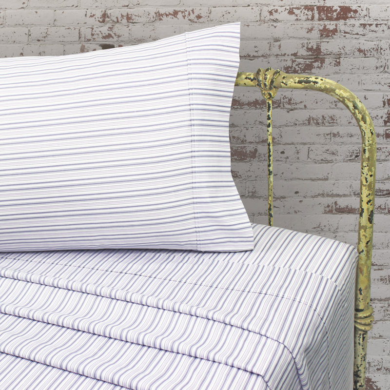 Ensemble de draps en percale 100% coton rayé 200 fils Selma, Ensemble de draps pour lit double + un drap-housse, Mauve