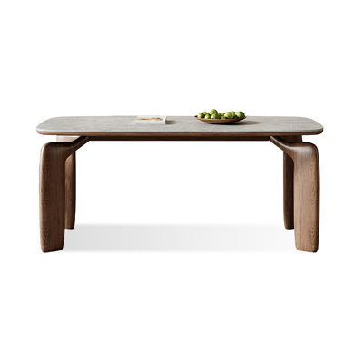 Gray + Nut-brown Rectangular Sintered Stone + Solid Wood Dining Table