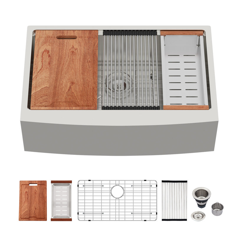 Farmhouse Workstation Kitchen Sink Gauge Stainless Steel Kitchen Sink Apron Front Kitchen Sink, 10" H x 33" L x 21" W