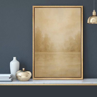 Calm Misty Lake Landscape in Warm Neutral Tones Wall Decor – Pictures Framed Canvas Print Wall Art