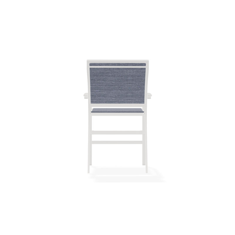 Bazza Sling Aluminum Frame Balcony Height Stacking Café Chair with Marine Grade Polymer Arm Accent, Snow, Alloy Sunbrella®