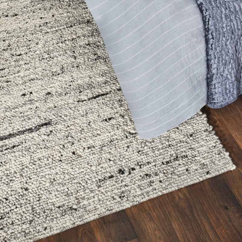 Handmade Gray and Ivory Wool Cotton Stripe Rectangular Rug 9' x 12'