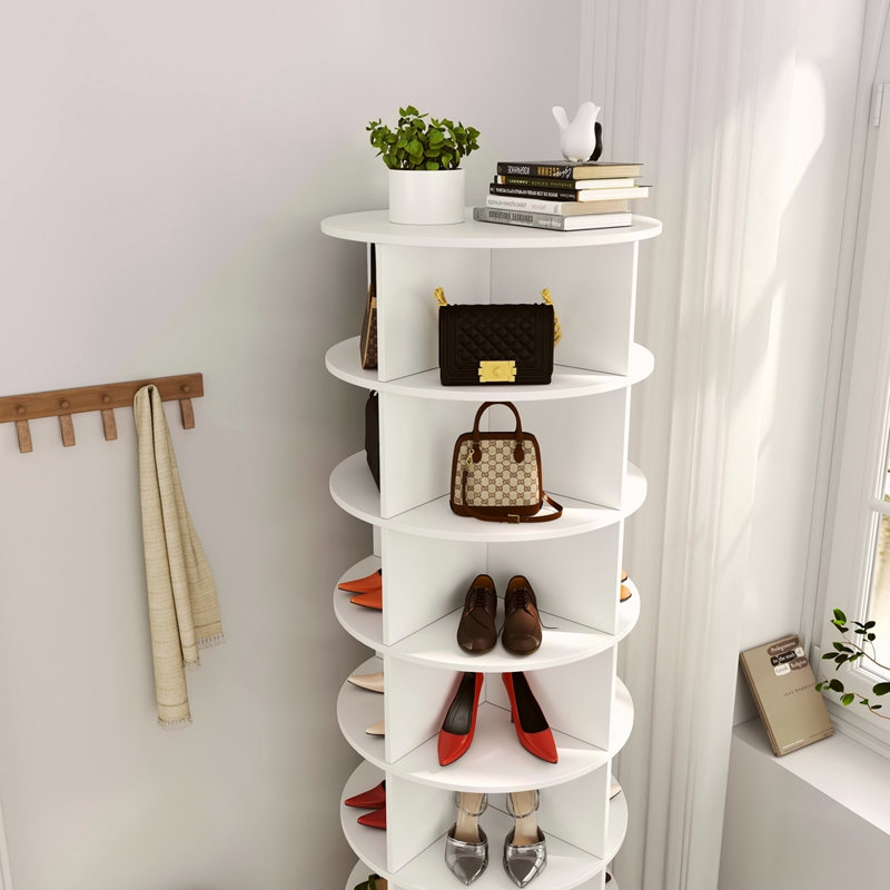 360 Rotating Shoe Cabinet 7 Layers Holds Up To 28 Paris Of Shoes, White