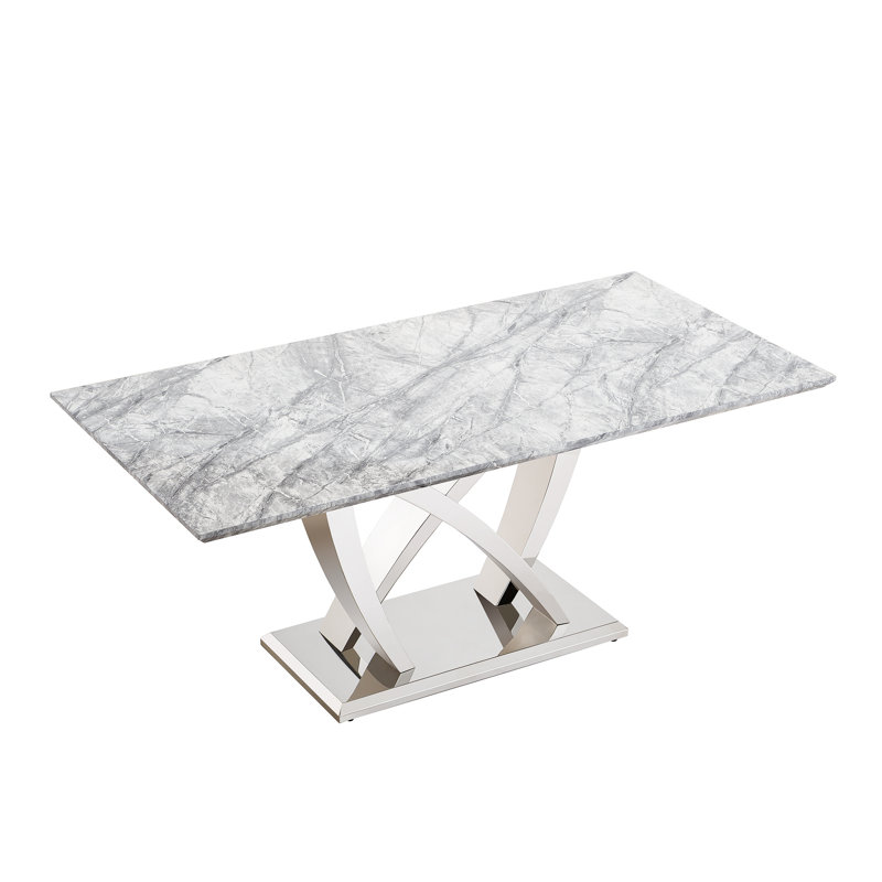 Exquise table de cuisine en marbre de 70 po avec des bords et des pieds polis, idéale pour les espaces Structure en acier inoxydable, décoration