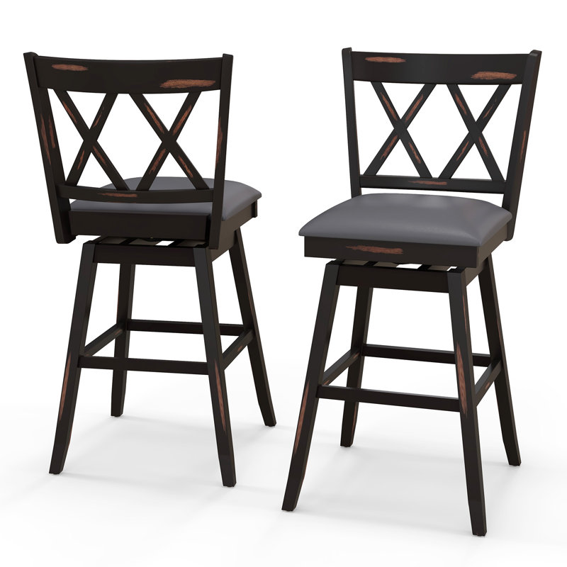 Dutil Swivel Counter Stool with Solid Wood Frame, Black, Bar Stool (75cm Seat Height)