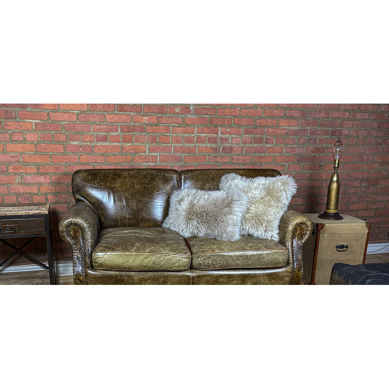 Ensemble de deux coussins carrés en peau de mouton naturelle taupe