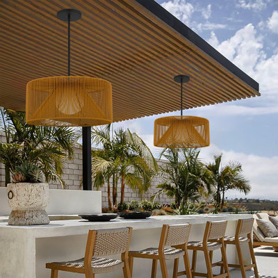 Key West Woven LED Pendant for Indoor/Outdoor Use, Weather-Resistant Rattan, 5-CCT, Dimmable