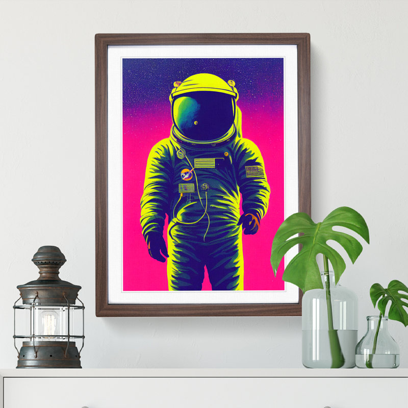 Daring Astronaut - Single Picture Frame Print, 64cm H x 46cm W x 2cm D, Walnut