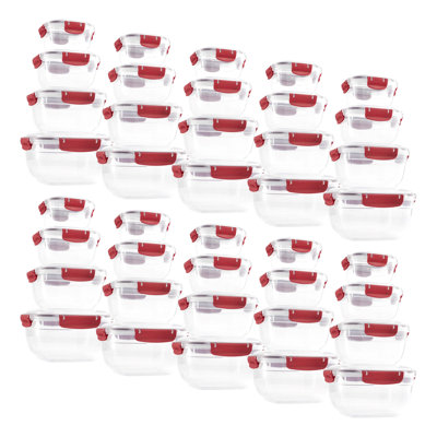  Contenant alimentaire en plastique hermétique, ensemble de 4 bols transparents scellés avec couvercles, sans BPA, rectangulaire, rouge, paquet de 10