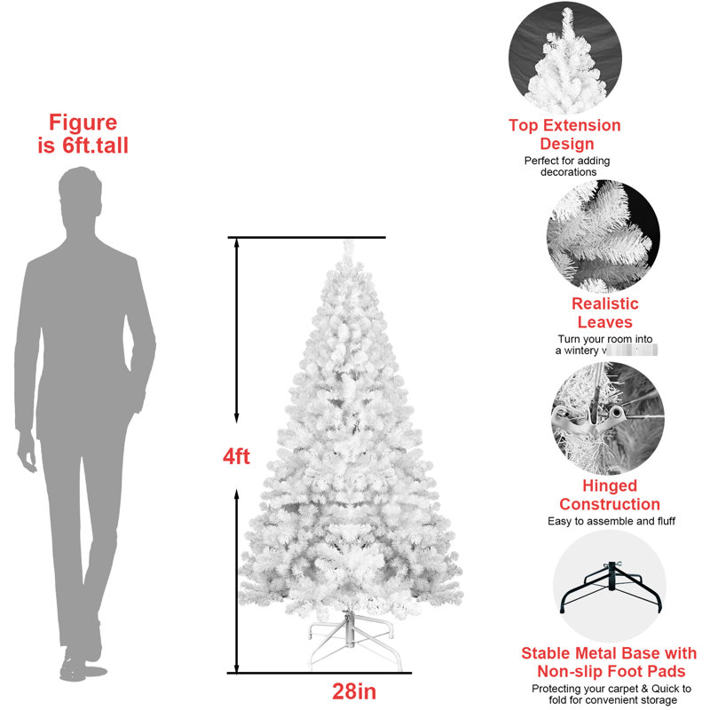 Arbre de Noël artificiel blanc de 7 pi avec mémoire - fil et 1064 pointes, structure à charnières pour un assemblage rapide des fêtes, branches de 7 pieds, appartements denses