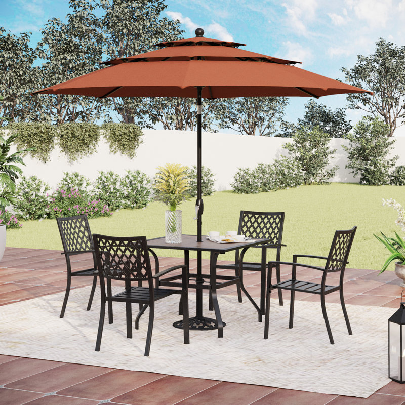 Ensemble de salle à manger rectangulaire pour 4 personnes 37 "avec parasol Alyah, Brun