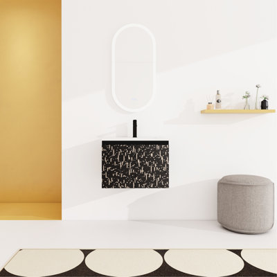 Modern Bathroom Vanity With Ceramics Sink & Soft-Close Cabinet Door - 24'' Wall Mounted Black Look