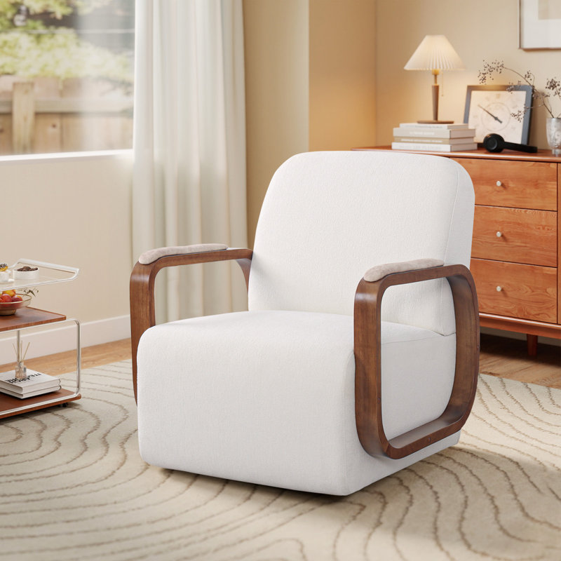 28.2"W  Upholstered Swivel Armchair 360° Swivel With Padded Solid Wood Armrests