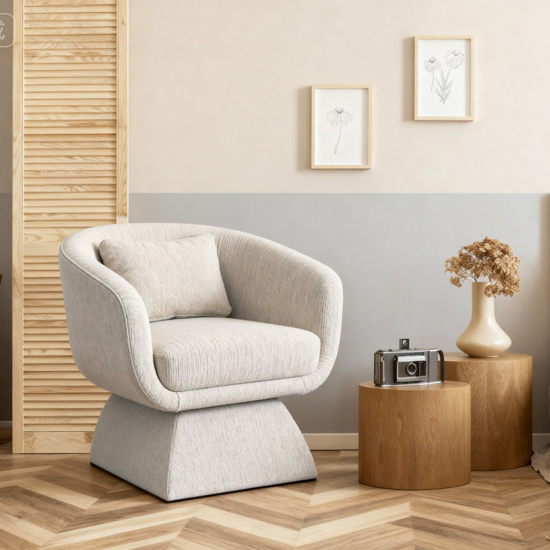 Modern Upholstered Chenille Swivel Accent Chair, 1, Oatmeal