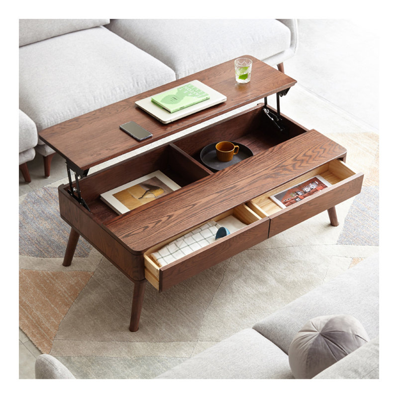Table basse surélevée Table basse 100% chêne massif avec plateau en bois massif et plateau de bureau