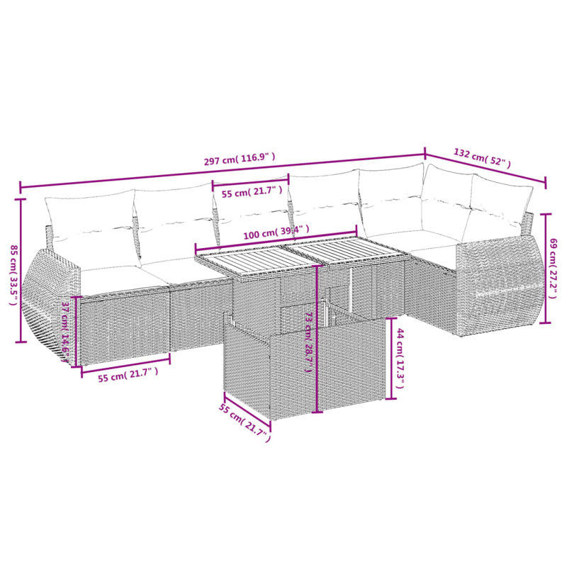 Grand canapé modulaire en rotin PE Vidaxl