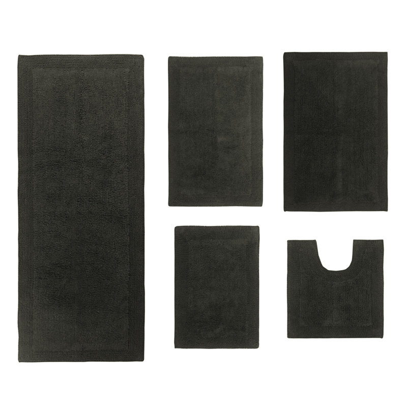 Bruss Luxury 100% Cotton Bath Rug (Set of 5) Reversible, Gray