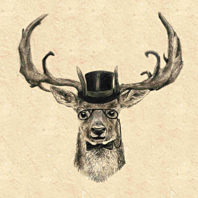 Mr Deer - impression, Toile tendue, H 12 po x l 12 po, Non