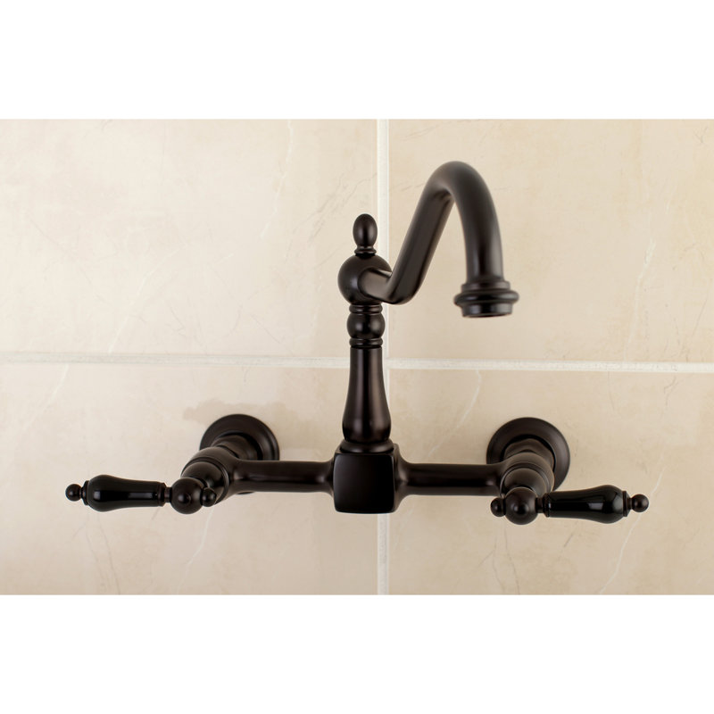 Kingston Brass Duchess Double-Handle Wall-Mount Bridge Kitchen Faucet, Oil Rubbed Bronze, Without Side Spray